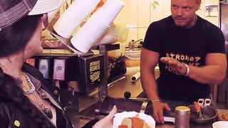 Influencer having a three-hole fucked into a currywurst stall
