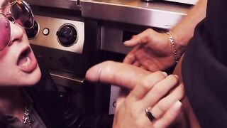 Influencer having a three-hole fucked into a currywurst stall