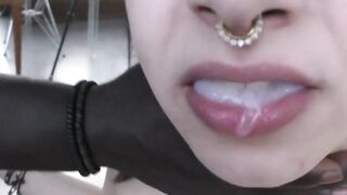 Young snatch fucks 2 long dicks inside a three-way