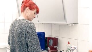 Ginger fiance nailed by hubby into the kitchen