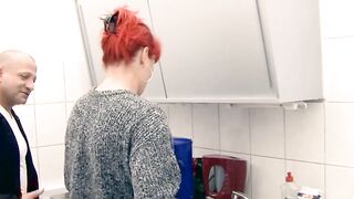 Ginger fiance nailed by hubby into the kitchen