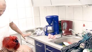 Ginger fiance nailed by hubby into the kitchen