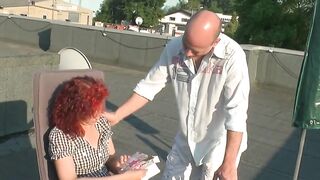 Older ginger fucks hubby outdoors on roof