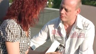 Older ginger fucks hubby outdoors on roof