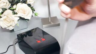 Old woman wearing glasses tests cock pump on bro