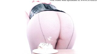 long booty milf sits on cake