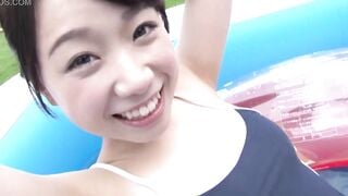 Reina Saeki - Innocent Maiden: My First Heartbeat Reina shows off her well-toned body with a smile on her face.