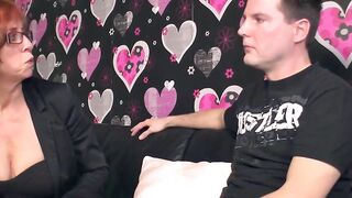 Red-haired grandmother inside nylons seduces young man