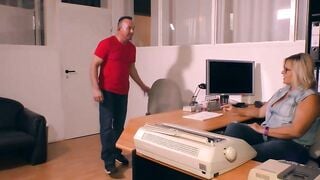 Chubby boss seduces employee for office sex
