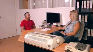 Chubby boss seduces employee for office sex