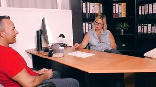 Chubby boss seduces employee for office sex