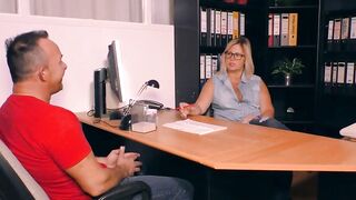 Chubby boss seduces employee for office sex