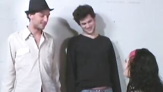 Young studs seduced by cute babe and jerking off big cocks