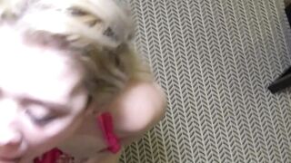 Very young blonde fucks privately into a pink dress