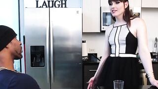 Brunette shemale with small tits getting that large BBC meat