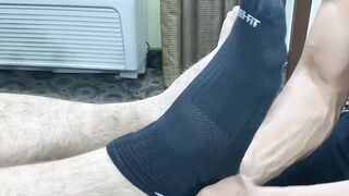 Hairy hunk Ricky Larkin feet worshiped by handsome black gay