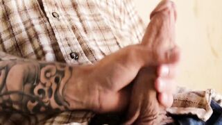 Bald muscular dude sucks big cock than rides it passionately