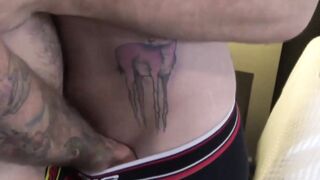 Tattooed ftm hottie takes massive cock on pierced clit
