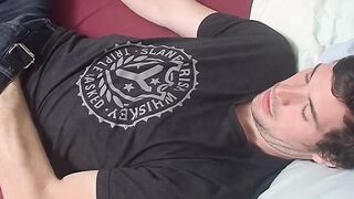 Hairy straight jock plays around with a pocket pussy solo