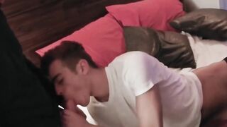 Young twink swallowing and riding stepdads rock hard cock