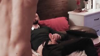 Young twink swallowing and riding stepdads rock hard cock