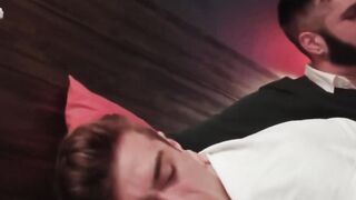 Young twink swallowing and riding stepdads rock hard cock