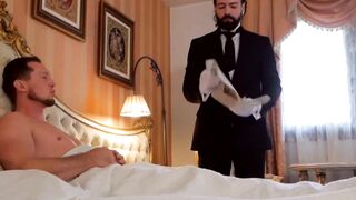 Muscle businessman Pierce Paris pounding his butler after BJ