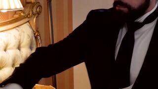 Muscle businessman Pierce Paris pounding his butler after BJ