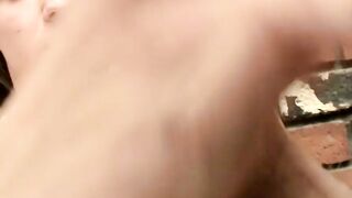 Straight thug licks his own cock and jacks off until he cums