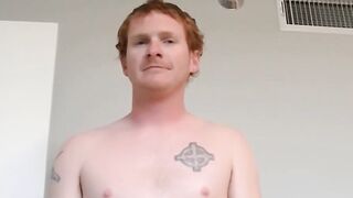 Ginger amateur fingers himself while wanking his small cock