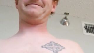 Ginger amateur fingers himself while wanking his small cock