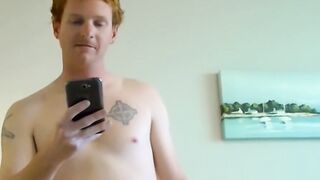 Ginger amateur fingers himself while wanking his small cock