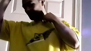 Bearded amateur plays with his dick and cums on himself