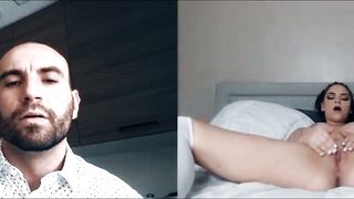 Sexy Athena Faris webcam pussy play while bald stud watches