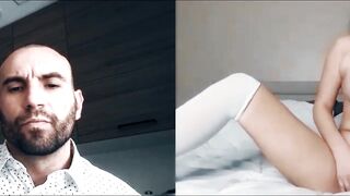 Sexy Athena Faris webcam pussy play while bald stud watches