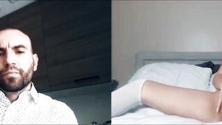 Sexy Athena Faris webcam pussy play while bald stud watches