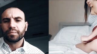 Sexy Athena Faris webcam pussy play while bald stud watches