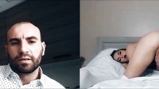 Sexy Athena Faris webcam pussy play while bald stud watches