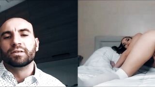 Sexy Athena Faris webcam pussy play while bald stud watches