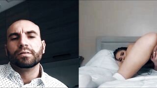 Sexy Athena Faris webcam pussy play while bald stud watches