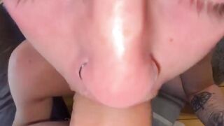 Bottom twink Oliver Wesley facialized after POV blowjob