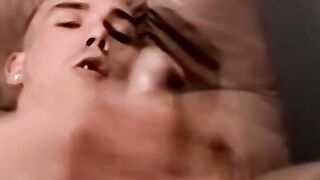Young amateur jerks off his hairy cock and cums on camera