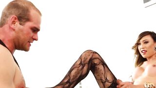 BDSM loving shemale teases her tied up hunk before rimming