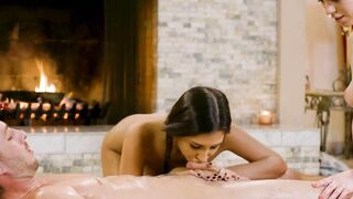 NURU GRIND - 2 Bombshell Lesbo Jade Nile And Gianna Dior Had Their First 3 Way With A Lucky Man
