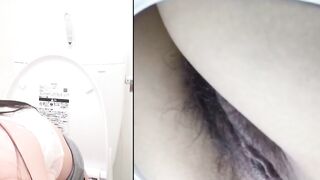 Beautiful babe pussy playing in public toilet before pissing