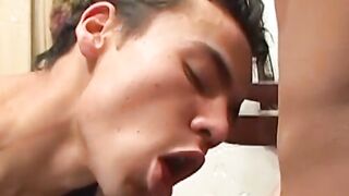 Latino twink gets cum in mouth after hardcore anal fucking
