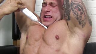 Re stained muscular hunk laughs his ass off during tickling