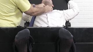 Bound stud endures feet tickling torment by mature dom