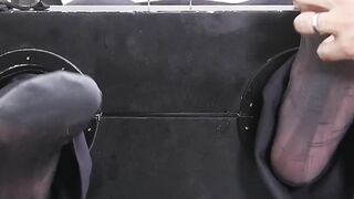 Bound stud endures feet tickling torment by mature dom