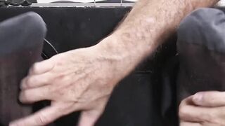 Bound stud endures feet tickling torment by mature dom